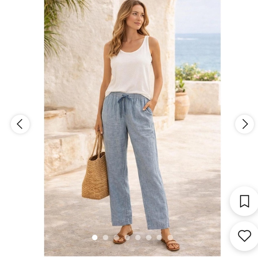 Athleta Light Blue Linen-Blend Straight Leg Pants